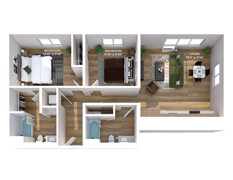 Floor plan for 2 beds, 2 baths, 1026 sqft